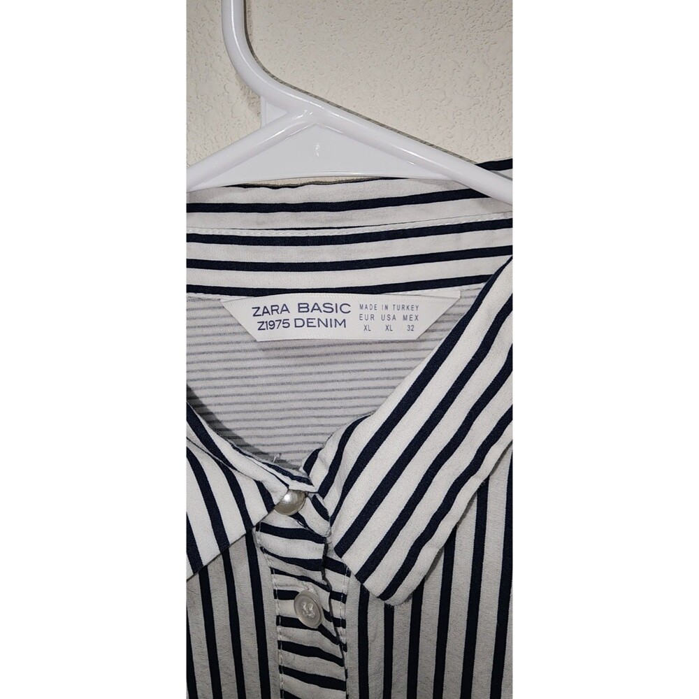 Zara Basic Button Down Womens Xl Blue Striped Lon… - image 4